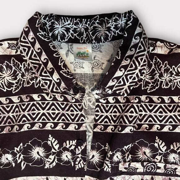 Happy Bay Hawaiian Shirt Men’s XXL Brown White Floral Turtle Spring Party - Picture 3 of 9